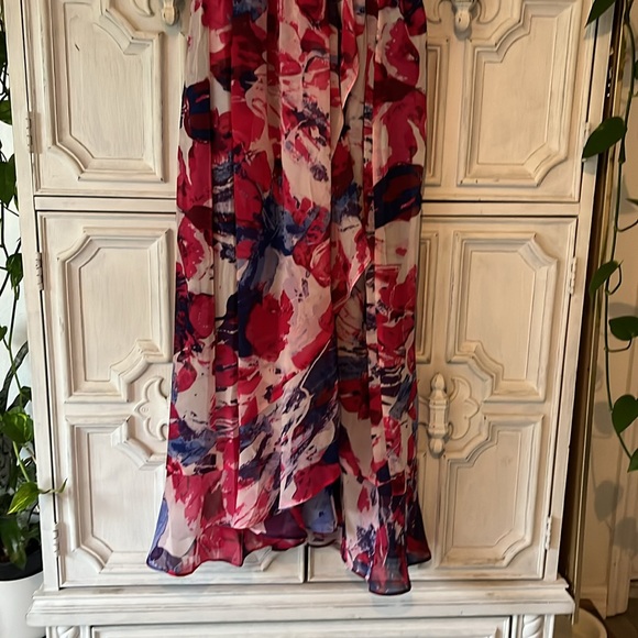 CJ Banks Chiffon Floral Pink/Purple Wrap Maxi Dress with Belt Size 1X. - Picture 3 of 12